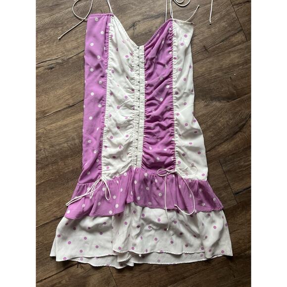 For Love And Lemons Praline Polka Dot Pink White Mini Dress Size Small Corset - Picture 3 of 5